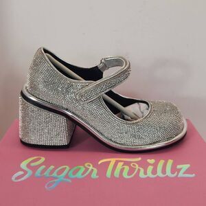 Dolls Kill Desire Me Rhinestone Mary Janes - Silver Women's Size 7 M